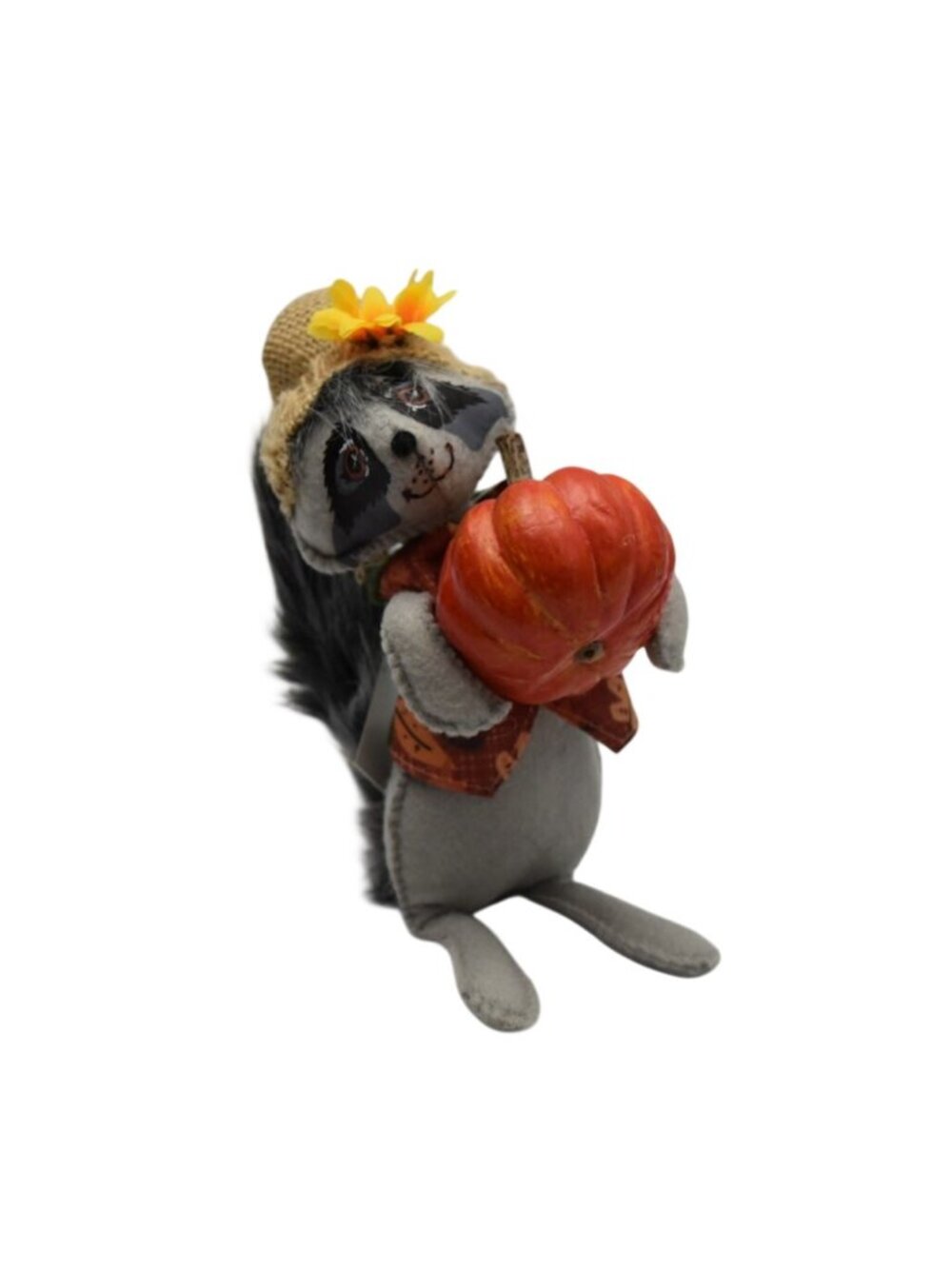 Annalee Autumn Raccoon Holding Pumpkin Plush Decoration